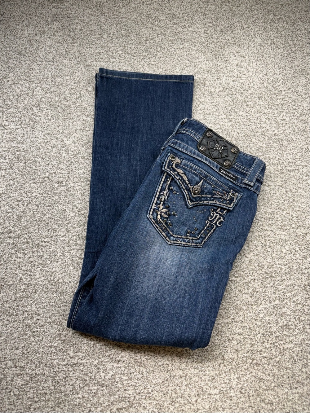 Women's Miss Me Blue Medium Wash Cotton Bootcut Sequin Jeans Size 29x31 JP5443B5